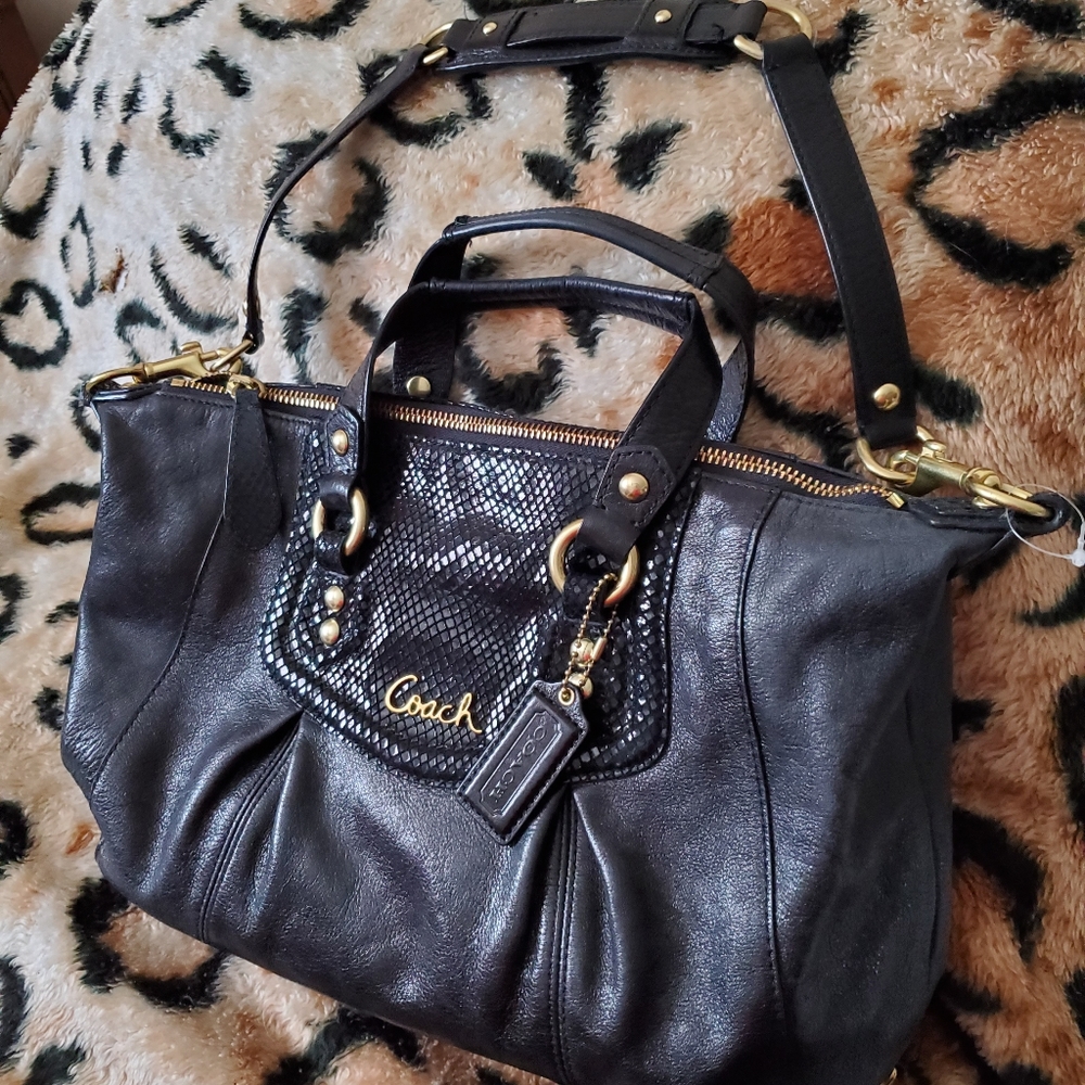 Coach Ashley Black Leather Bag W/Python F19247 - image 1